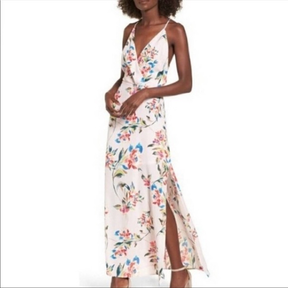 Lush Dresses & Skirts - Lush floral draped front side split maxi dress size small